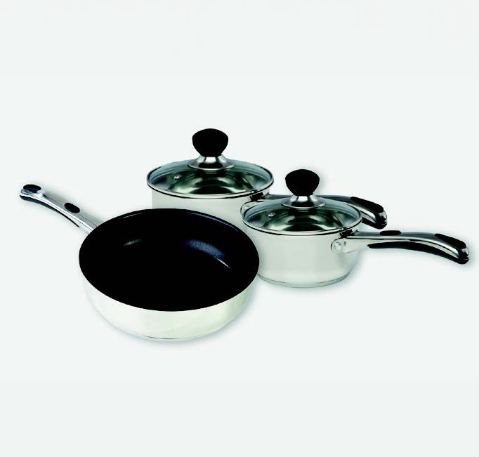 Saucepan & Frying Pan Stainless Steel Set - Easy Grip (3pc)